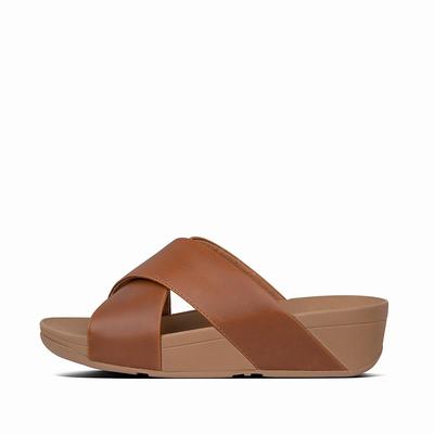 Fitflop Lulu Leather Cross Slides - Sandalen Damen - HellBraun (SZK549376)